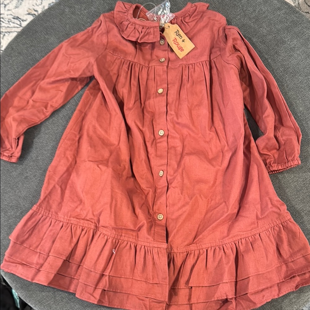 REN & Rouge Rust Red Ruched Bishop Sleeve Sundress